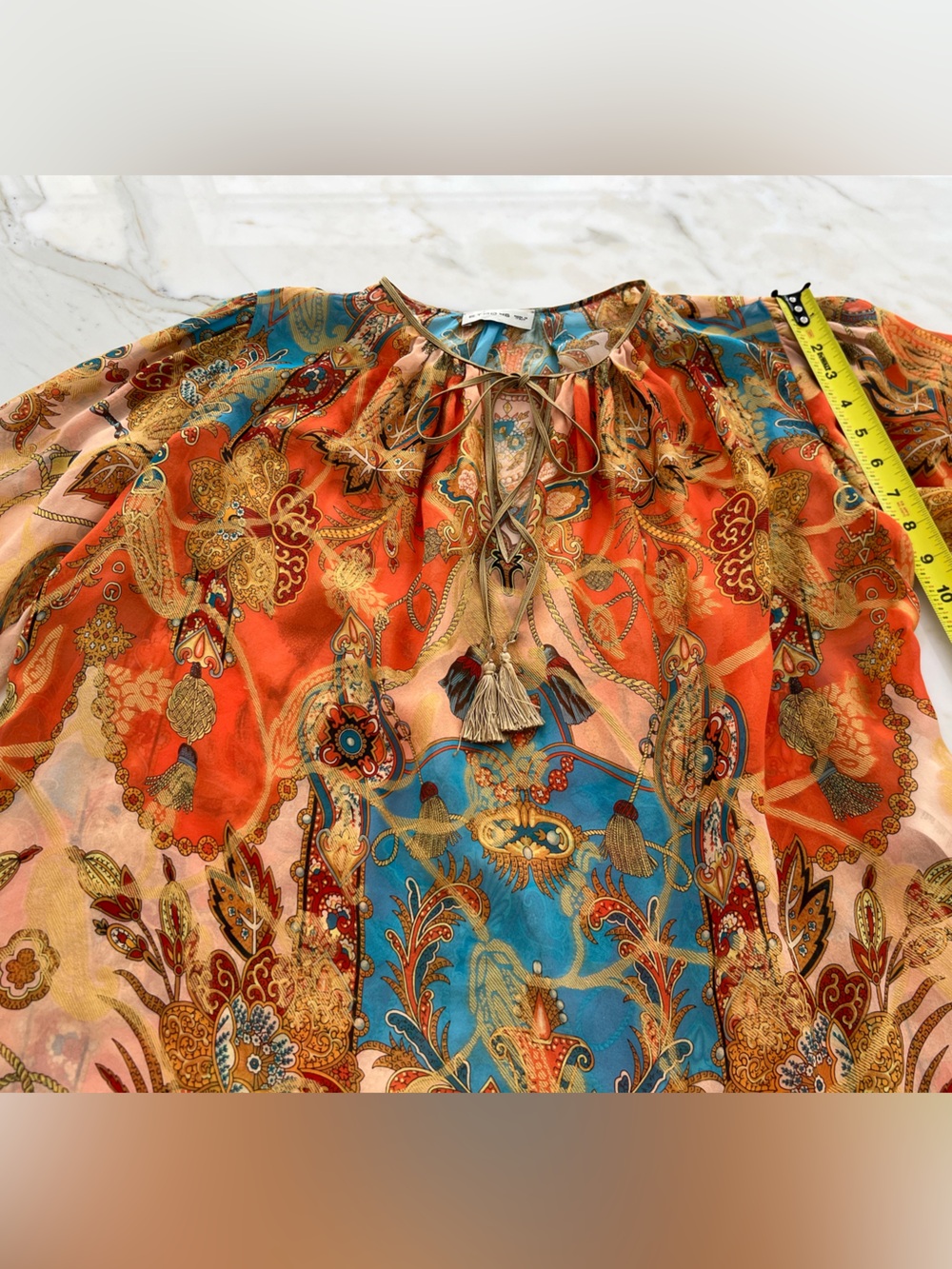 ETRO ORANGE MULTI FLORAL SILK TOP SIZE IT 46 / US 12 NWOTS! - Picture 10 of 16